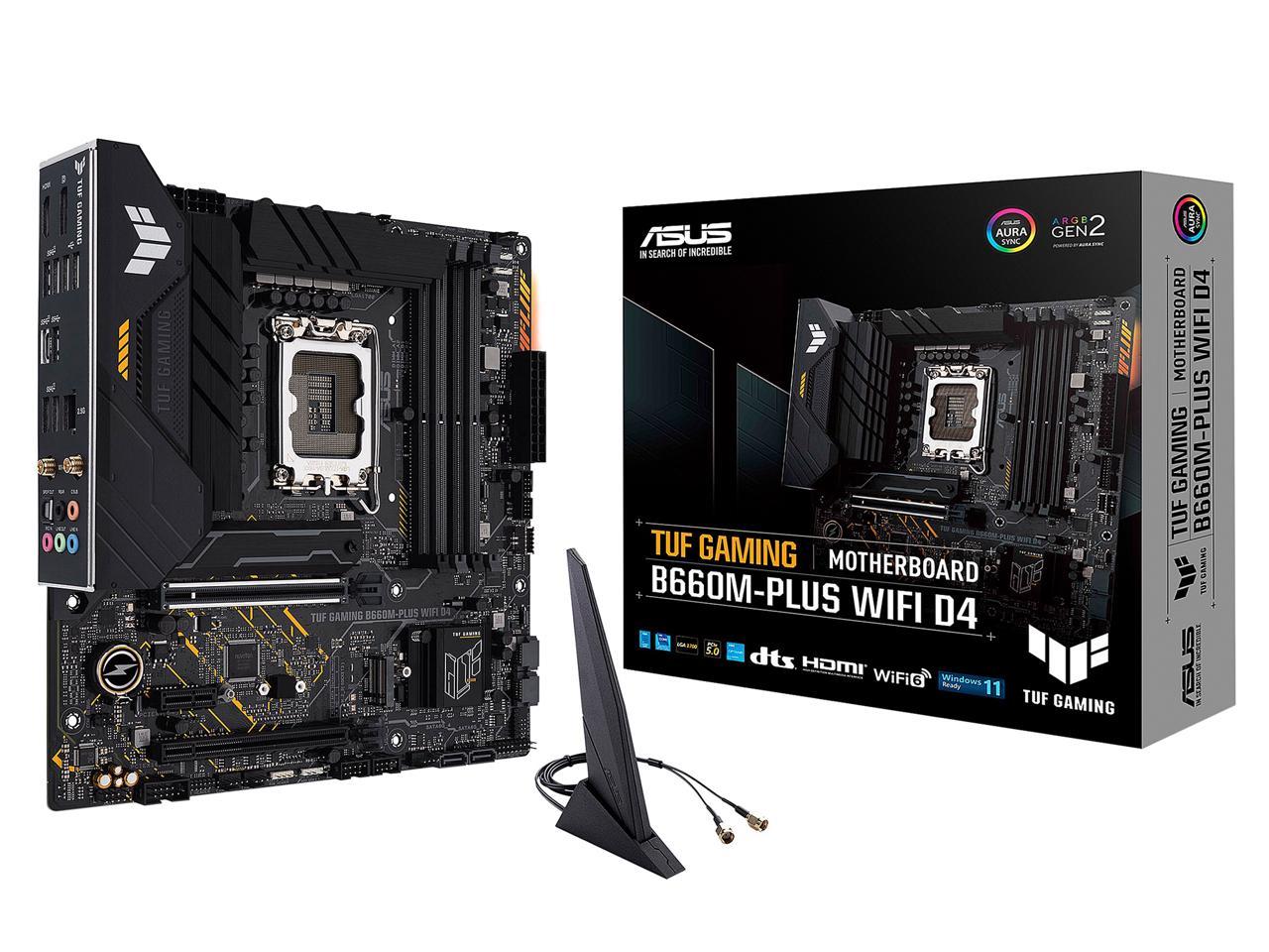ASUS TUF GAMING B660M-PLUS WIFI D4 LGA 1700 (Intel 12th & 13th Gen) mATX Gaming Motherboard (PCIe 5.0, DDR4, 10+1 DrMOS, 2xPCIe 4.0 M.2 Slots, WiFi 6, 2.5 Gb LAN, Front USB 3.2 Gen 1 Type-C)