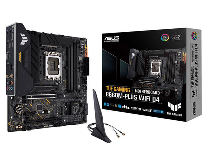 ASUS TUF GAMING B660M-PLUS WIFI D4 LGA 1700 (Intel 12th & 13th Gen) mATX Gaming Motherboard (PCIe 5.0, DDR4, 10+1 DrMOS, 2xPCIe 4.0 M.2 Slots, WiFi 6, 2.5 Gb LAN, Front USB 3.2 Gen 1 Type-C)