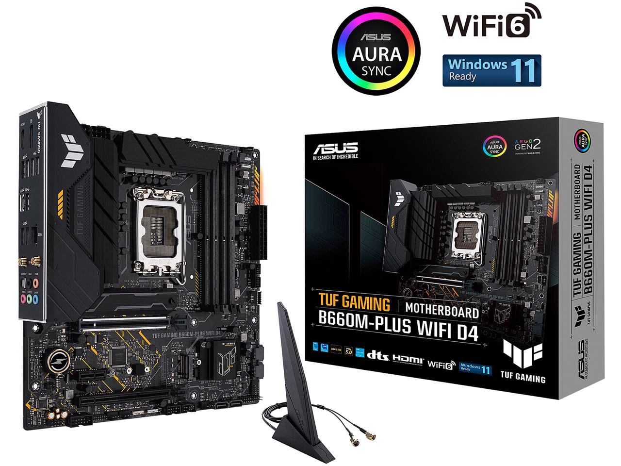 ASUS TUF GAMING B660M-PLUS WIFI D4 LGA 1700 (Intel 12th & 13th Gen) mATX Gaming Motherboard (PCIe 5.0, DDR4, 10+1 DrMOS, 2xPCIe 4.0 M.2 Slots, WiFi 6, 2.5 Gb LAN, Front USB 3.2 Gen 1 Type-C)