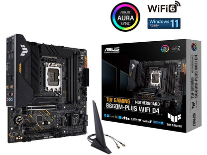 ASUS TUF GAMING B660M-PLUS WIFI D4 LGA 1700 (Intel 12th & 13th Gen) mATX Gaming Motherboard (PCIe 5.0, DDR4, 10+1 DrMOS, 2xPCIe 4.0 M.2 Slots, WiFi 6, 2.5 Gb LAN, Front USB 3.2 Gen 1 Type-C)