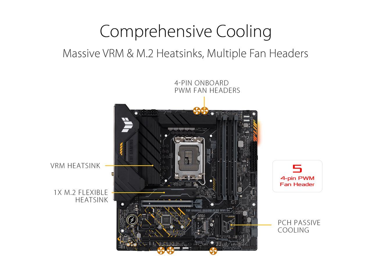 ASUS TUF GAMING B660M-PLUS WIFI D4 LGA 1700 (Intel 12th & 13th Gen) mATX Gaming Motherboard (PCIe 5.0, DDR4, 10+1 DrMOS, 2xPCIe 4.0 M.2 Slots, WiFi 6, 2.5 Gb LAN, Front USB 3.2 Gen 1 Type-C)