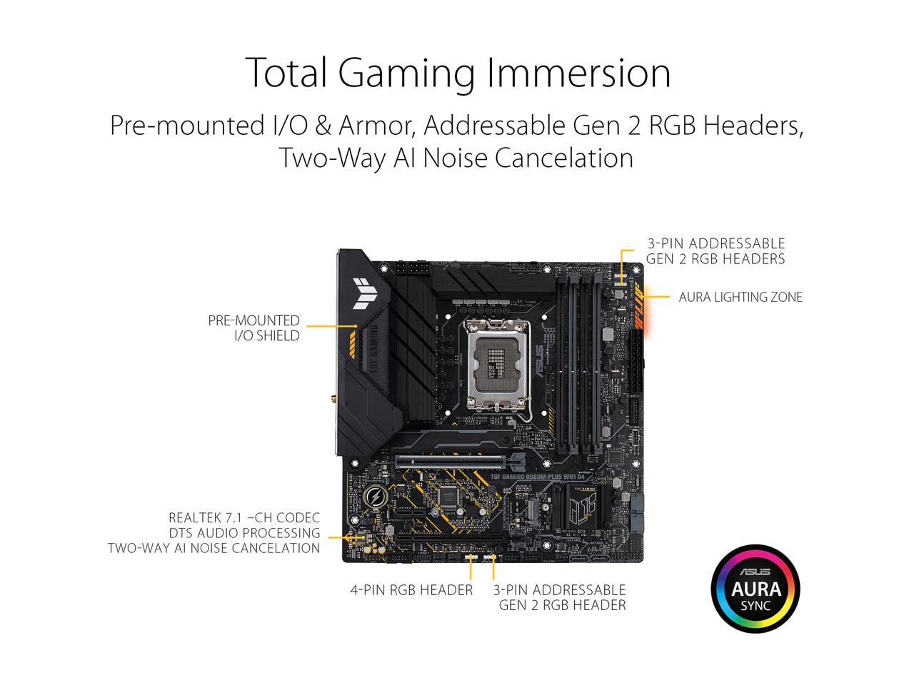 ASUS TUF GAMING B660M-PLUS WIFI D4 LGA 1700 (Intel 12th & 13th Gen) mATX Gaming Motherboard (PCIe 5.0, DDR4, 10+1 DrMOS, 2xPCIe 4.0 M.2 Slots, WiFi 6, 2.5 Gb LAN, Front USB 3.2 Gen 1 Type-C)