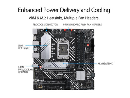 ASUS PRIME B660M-A D4 LGA 1700 (Intel 12th & 13th Gen) mATX Motherboard (PCIe 4.0, DDR4, 2xM.2 slots, 1Gb LAN, DP, 2 x HDMI, rear USB 3.2 Gen 2, front USB 3.2 Gen 1 Type-C, Aura Sync)