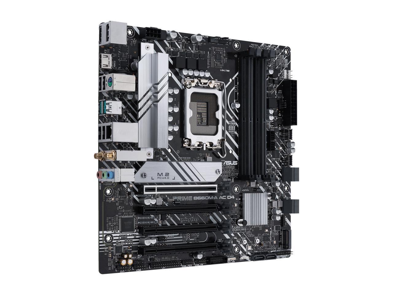 ASUS PRIME B660M-A AC D4 LGA 1700 (Intel 12th & 13th Gen) mATX Motherboard (PCIe 4.0, DDR4, 2x M.2 PCIe 4.0 slots, Wi-Fi 5, front USB 3.2 Gen 1 Type-C, USB 3.2 Gen 2 Type-A)