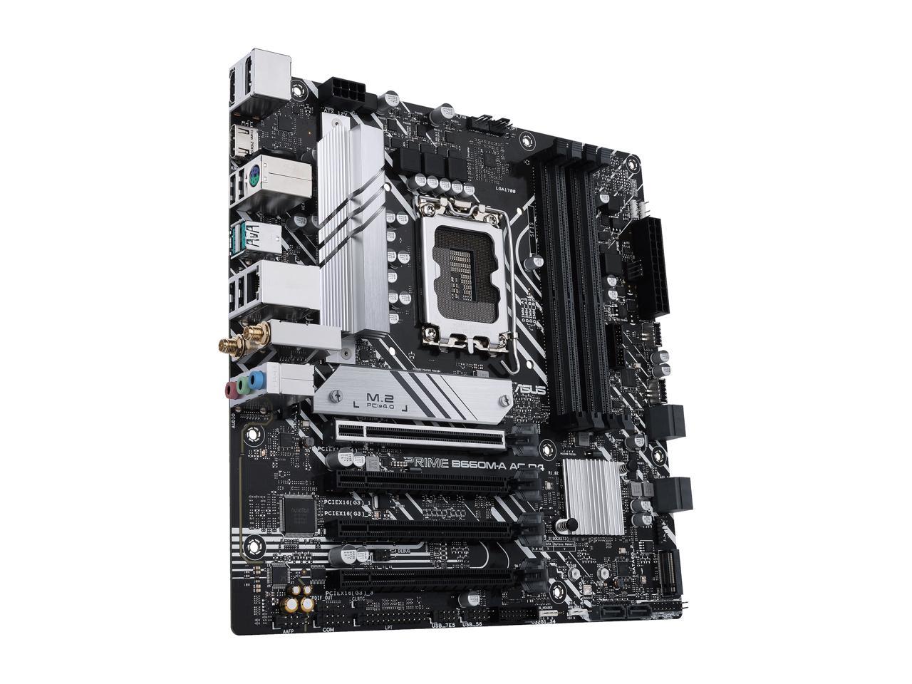 ASUS PRIME B660M-A AC D4 LGA 1700 (Intel 12th & 13th Gen) mATX Motherboard (PCIe 4.0, DDR4, 2x M.2 PCIe 4.0 slots, Wi-Fi 5, front USB 3.2 Gen 1 Type-C, USB 3.2 Gen 2 Type-A)