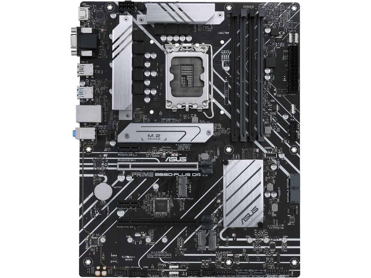ASUS PRIME B660-PLUS D4 LGA 1700 (Intel 12th & 13th Gen) ATX Motherboard (PCIe 4.0, DDR4, 3xM.2 slots, 2.5Gb LAN, rear USB 3.2 Gen 2x2 Type-C, front USB 3.2 Gen 1 Type-C)