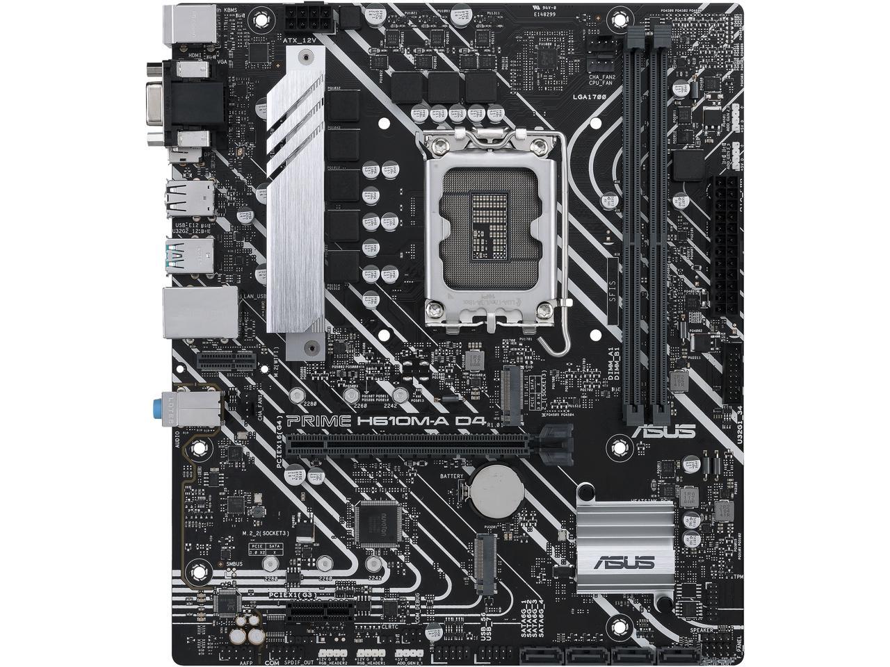ASUS PRIME H610M-A D4-CSM LGA 1700 (Intel 12th & 13th Gen) Micro-ATX Commercial Motherboard (PCIe 4.0, DDR4, 2xM.2 slots, 1Gb LAN, rear USB 3.2 Gen 2 ports, DP/HDMI/D-Sub, SPI-TPM header, ACCE)