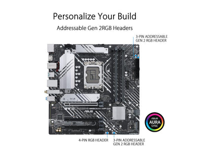 ASUS PRIME B660M-A WIFI D4 LGA 1700 (Intel 12th & 13th Gen) mATX Motherboard (PCIe 4.0, Intel Wi-Fi 6, DDR4, 2xM.2 slots, 1Gb LAN, DP, 2x HDMI, rear USB 3.2 Gen 2, front USB 3.2 Gen 1 Type-C, Aura Sync)