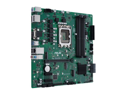 ASUS Pro B660M-C D4-CSM LGA 1700 (Intel 12th&13th Gen) Micro-ATX Commercial Motherboard (PCIe 4.0, DDR4, 2xM.2 slots, M.2 slot only (Key E), front USB 3.2 Gen 1 Type-C, TPM 2.0 IC onboard, Q-LED Core, Mono-out header(with Amp IC))