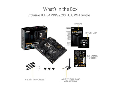 ASUS TUF Gaming Z690-Plus WiFi LGA 1700(Intel®12th&13th Gen) ATX gaming motherboard(PCIe 5.0, DDR5,4xM.2/NVMe SSD,14+2 power stages,WiFi 6,Intel ® 2.5Gb LAN,front USB 3.2 Gen 2 Type-C®,Thunderbolt 4,Two-Way AI Noise Cancelation)