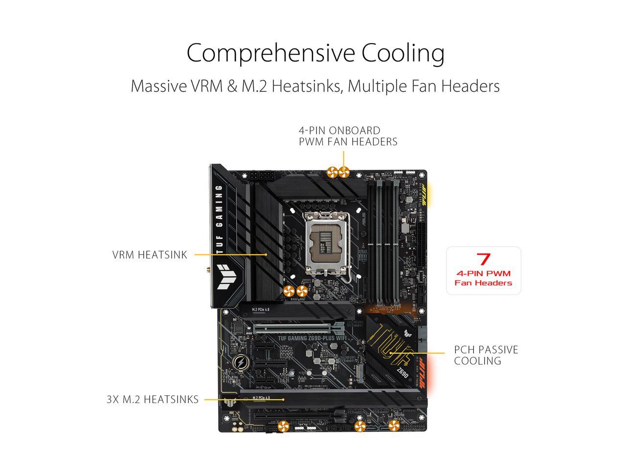 ASUS TUF Gaming Z690-Plus WiFi LGA 1700(Intel®12th&13th Gen) ATX gaming motherboard(PCIe 5.0, DDR5,4xM.2/NVMe SSD,14+2 power stages,WiFi 6,Intel ® 2.5Gb LAN,front USB 3.2 Gen 2 Type-C®,Thunderbolt 4,Two-Way AI Noise Cancelation)