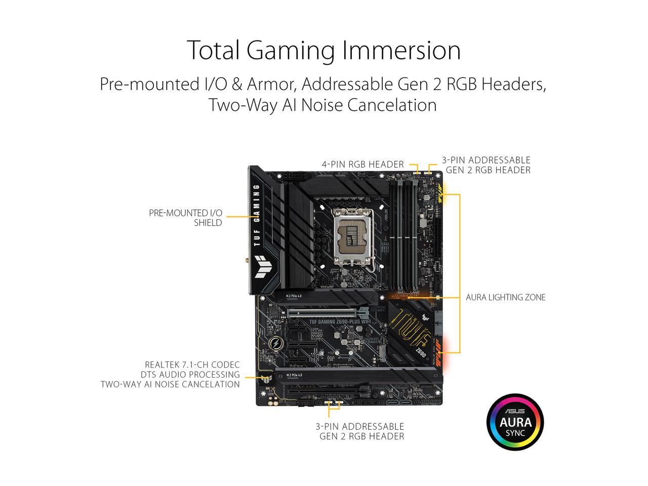 ASUS TUF Gaming Z690-Plus WiFi LGA 1700(Intel®12th&13th Gen) ATX gaming motherboard(PCIe 5.0, DDR5,4xM.2/NVMe SSD,14+2 power stages,WiFi 6,Intel ® 2.5Gb LAN,front USB 3.2 Gen 2 Type-C®,Thunderbolt 4,Two-Way AI Noise Cancelation)