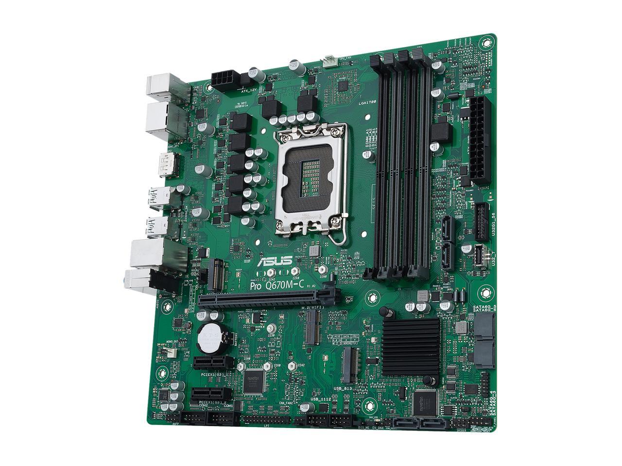 ASUS Pro Q670M-C-CSM LGA 1700 (Intel 12th & 13th Gen & Intel vPro) mATX Commercial Motherboard (PCIe 4.0, DDR5 4800, 2xNVMe SSD M.2 slots, 4xUSB 3.2 Gen 2 ports, front USB 3.2 Gen 1 Type-C)