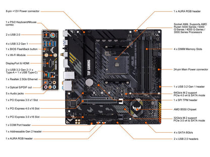 ASUS TUF GAMING B550M-PLUS WIFI II AM4 AMD B550 SATA 6Gb/s Micro ATX AMD Motherboard