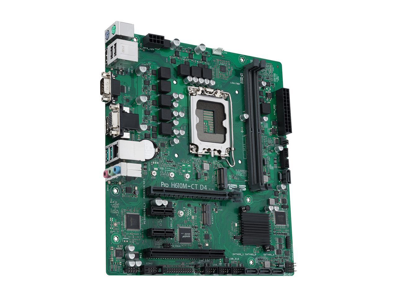 ASUS Pro H610M-CT D4-CSM LGA 1700 (Intel 12th & 13th Gen & Intel vPro) TCO-optimized Commercial Motherboard (PCIe 4.0, DDR4 3200, DP, HDMI, D-Sub, USB 3.2 Gen 2, M.2, M.2 key E slot, TPM IC onboard)