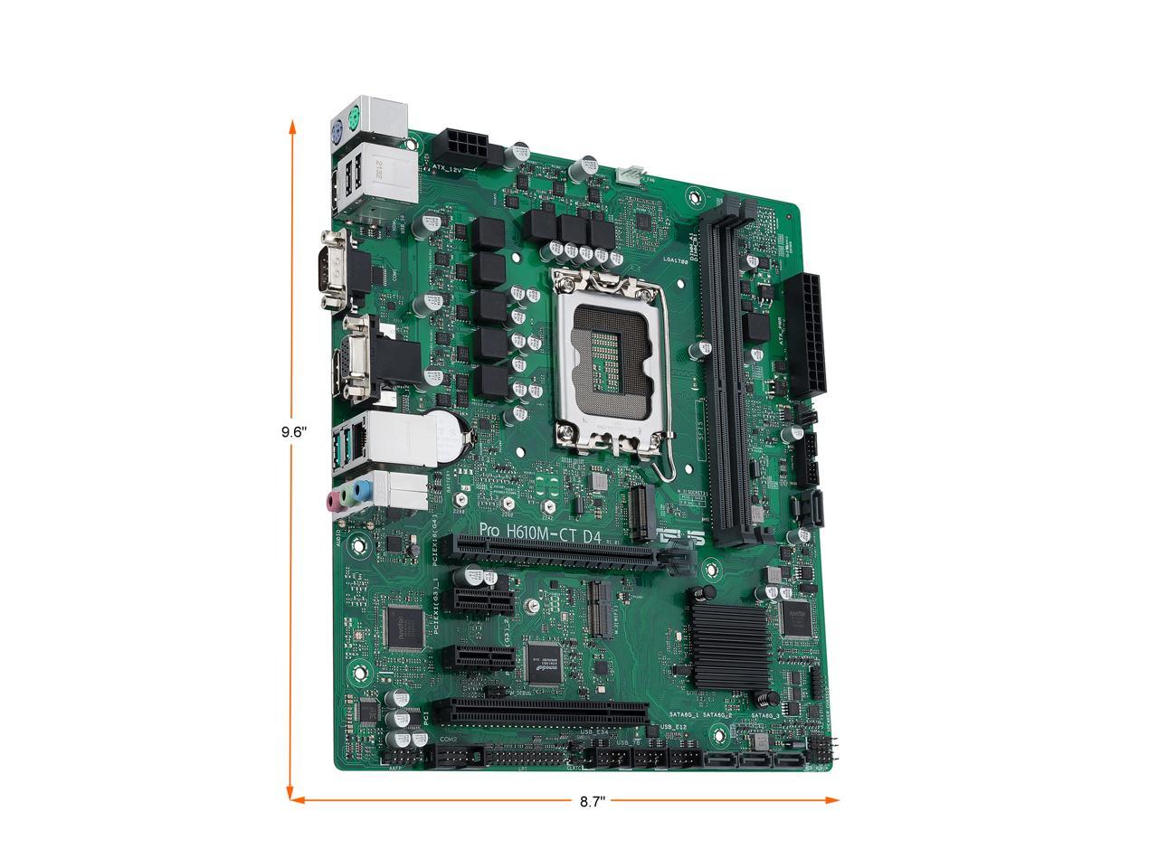 ASUS Pro H610M-CT D4-CSM LGA 1700 (Intel 12th & 13th Gen & Intel vPro) TCO-optimized Commercial Motherboard (PCIe 4.0, DDR4 3200, DP, HDMI, D-Sub, USB 3.2 Gen 2, M.2, M.2 key E slot, TPM IC onboard)