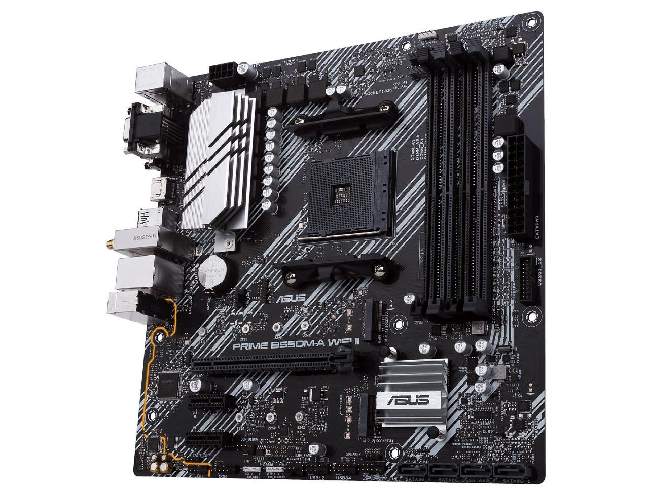 ASUS Prime B550M-A WiFi II AMD AM4 (3rd Gen Ryzen) Micro ATX Motherboard (PCIe 4.0, WiFi 6, ECC Memory, 1Gb LAN, HDMI 2.1/D-Sub, 4K@60HZ, Addressable Gen 2 RGB Header and Aura Sync)