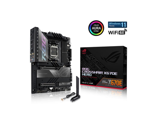 ASUS ROG CROSSHAIR X670E HERO (WiFi 6E) Socket AM5 (LGA 1718) Ryzen 7000 gaming motherboard (18 + 2 power stages, PCIe 5.0, DDR5 support, five M.2 slots, USB 3.2 Gen 2x2 front-panel connector with Quick Charge 4+, USB4, Wi-Fi 6E)