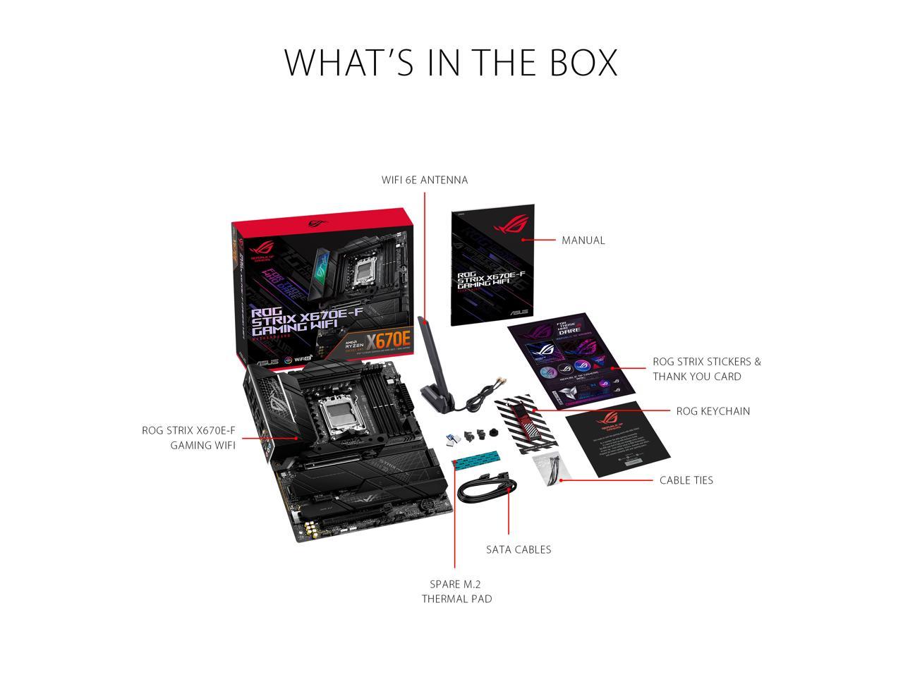 ASUS ROG STRIX X670E-F GAMING WIFI6E Socket AM5 (LGA 1718) Ryzen 7000 gaming motherboard(PCIe 5.0, DDR5,16 + 2 power stages,four M.2 slots with heatsinks,USB 3.2 Gen 2x2,AI Cooling II, and Aura Sync)
