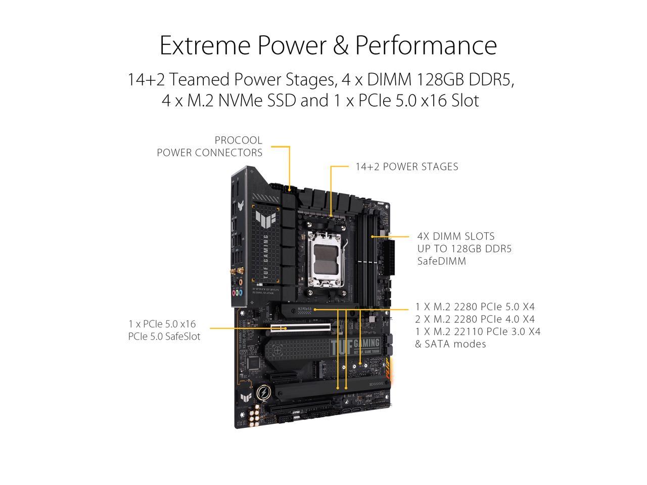 ASUS TUF GAMING X670E-PLUS WIFI 6E Socket AM5 (LGA 1718) Ryzen 7000 ATX Gaming Motherboard (16 Power Stages, PCIe 5.0, DDR5 Memory, Four M.2 Slots, WiFi 6E and 2.5 Gb Ethernet, USB 4 Header, Two-Way AI Noise Cancelation, Aura RGB Lighting)