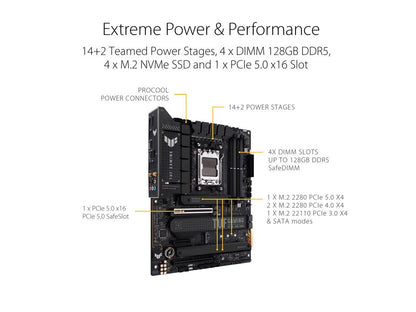 ASUS TUF GAMING X670E-PLUS WIFI 6E Socket AM5 (LGA 1718) Ryzen 7000 ATX Gaming Motherboard (16 Power Stages, PCIe 5.0, DDR5 Memory, Four M.2 Slots, WiFi 6E and 2.5 Gb Ethernet, USB 4 Header, Two-Way AI Noise Cancelation, Aura RGB Lighting)