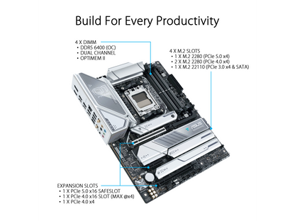 ASUS Prime X670E-PRO WIFI 6E Socket AM5 (LGA 1718) Ryzen 7000 ATX Motherboard (PCIe 5.0, DDR5, 14+2 Teamed Power Stages, 4x M.2 slots, USB 3.2 Gen 2x2 Type-C, USB4 Support, WIFI 6E, and 2.5G Ethernet)