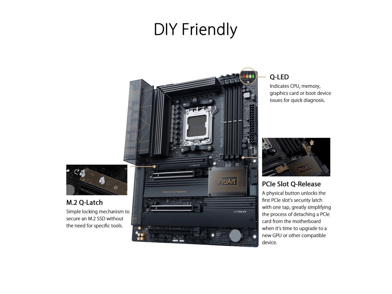 ASUS ProArt X670E-Creator WiFi 6E Socket AM5 (LGA 1718) Ryzen 7000 ATX Content Creator Motherboard (PCIe 5.0, DDR5, 16+2 Power Stages, USB4, 10Gb & 2.5Gb LAN, WiFi 6E, Four M.2 Slots, Front Panel USB 3.2 Gen2x2 Type-C Ports)