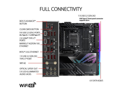 ASUS ROG Crosshair X670E Extreme (WiFi 6E) Socket AM5 (LGA 1718) Ryzen 7000 EATX Gaming Motherboard (20+2 power stages, PCIe 5.0, DDR5, five M.2 slots, USB 3.2 Gen 2x2 front-panel header with Quick Charge 4+, USB4 ports, AniMe Matrix LED)