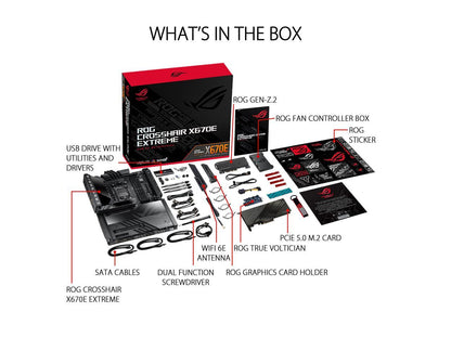 ASUS ROG Crosshair X670E Extreme (WiFi 6E) Socket AM5 (LGA 1718) Ryzen 7000 EATX Gaming Motherboard (20+2 power stages, PCIe 5.0, DDR5, five M.2 slots, USB 3.2 Gen 2x2 front-panel header with Quick Charge 4+, USB4 ports, AniMe Matrix LED)