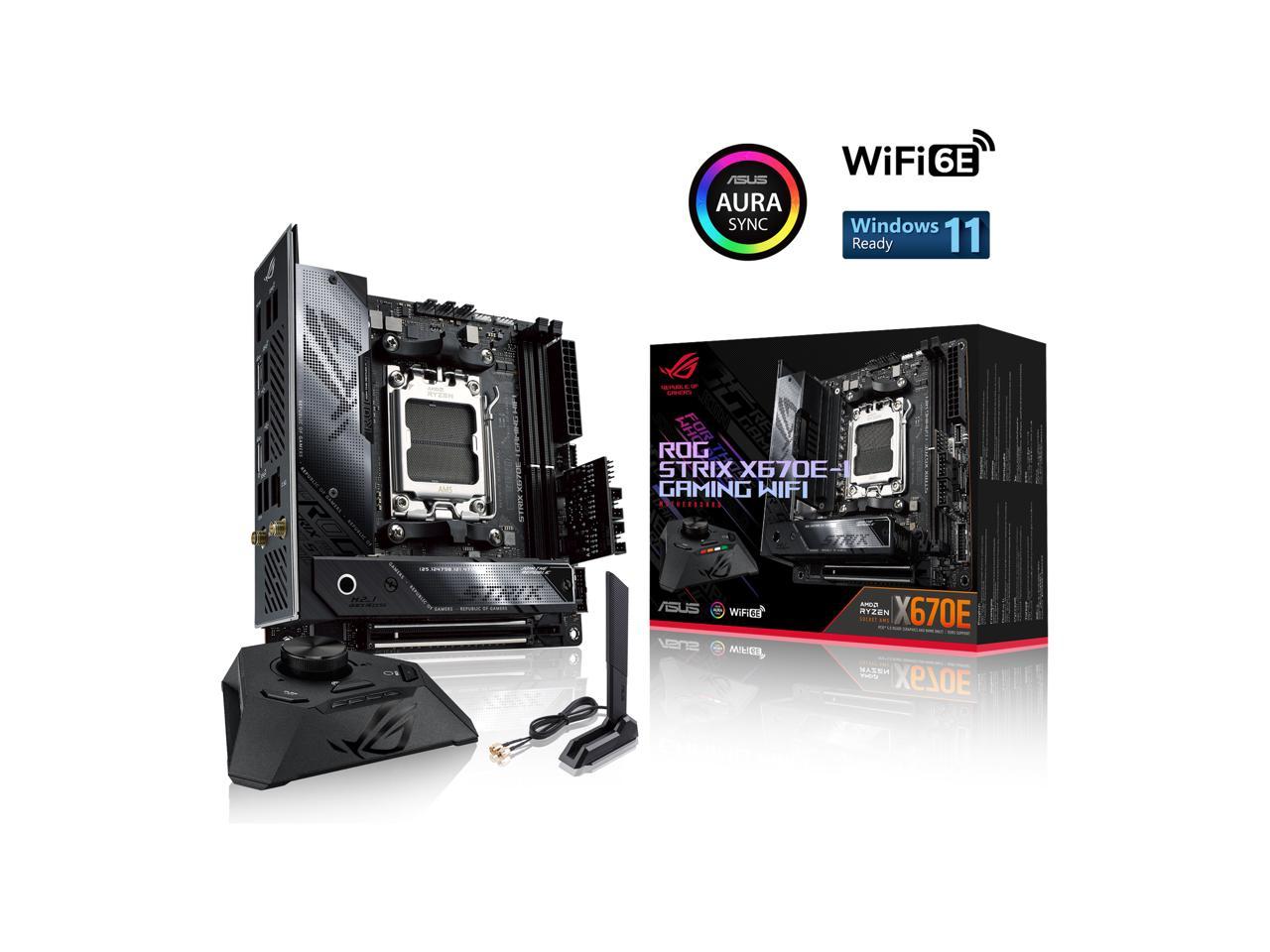 ASUS ROG STRIX X670E-I GAMING WIFI 6E Socket AM5 (LGA 1718) Ryzen 7000 mini-ITX Gaming Motherboard (PCIe 5.0, DDR5, 10 + 2 power stages, ROG Strix Hive, EZ Mode PBO Button, Two M.2 Slots, Two USB4 Type-C Ports)