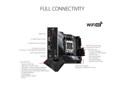 ASUS ROG STRIX X670E-I GAMING WIFI 6E Socket AM5 (LGA 1718) Ryzen 7000 mini-ITX Gaming Motherboard (PCIe 5.0, DDR5, 10 + 2 power stages, ROG Strix Hive, EZ Mode PBO Button, Two M.2 Slots, Two USB4 Type-C Ports)