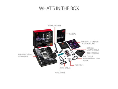 ASUS ROG STRIX X670E-I GAMING WIFI 6E Socket AM5 (LGA 1718) Ryzen 7000 mini-ITX Gaming Motherboard (PCIe 5.0, DDR5, 10 + 2 power stages, ROG Strix Hive, EZ Mode PBO Button, Two M.2 Slots, Two USB4 Type-C Ports)