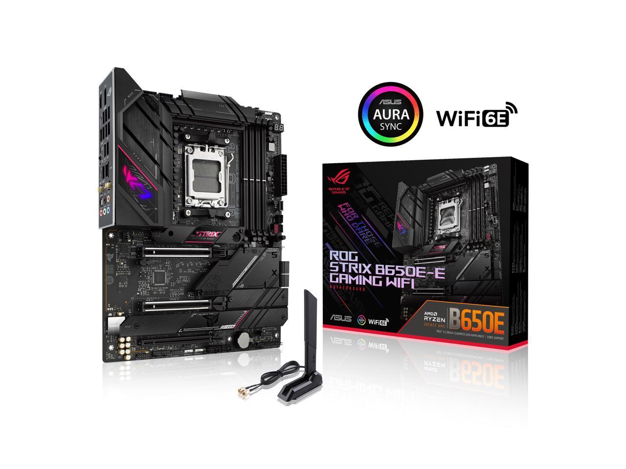 ASUS ROG STRIX B650E-E GAMING WiFi Socket AM5 (LGA 1718) Ryzen 7000 gaming motherboard(16 + 2 power stages, DDR5, 4x M.2 slots, PCIe® 5.0, WiFi 6E, 2.5G LAN, USB 3.2 Gen 2x2 Type-C® rear I/O port, Aura Sync RGBc)
