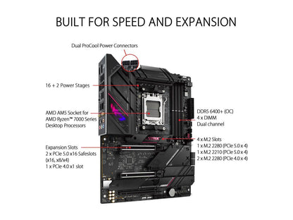 ASUS ROG STRIX B650E-E GAMING WiFi Socket AM5 (LGA 1718) Ryzen 7000 gaming motherboard(16 + 2 power stages, DDR5, 4x M.2 slots, PCIe® 5.0, WiFi 6E, 2.5G LAN, USB 3.2 Gen 2x2 Type-C® rear I/O port, Aura Sync RGBc)
