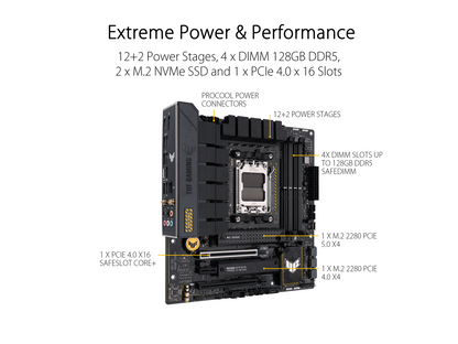ASUS TUF GAMING B650M-PLUS WIFI Socket AM5 (LGA 1718) Ryzen 7000 mATX gaming motherboard(14 power stages, PCIe 5.0 M.2 support, DDR5 memory, 2.5 Gb Ethernet, WiFi 6, USB4 support and Aura Sync)