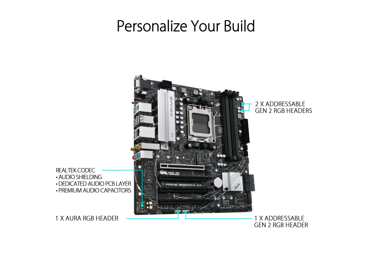 ASUS Prime B650M-A AX AMD B650(Ryzen 7000) Micro-ATX motherboard(DDR5, PCIe 5.0 M.2 support, 2.5Gb Ethernet, Wi-Fi 6, DisplayPort, HDMI ,USB 3.2 Gen 2 ports, front USB 3.2 Gen 1 Type-C, BIOS FlashBack, CEC Tier II ready)
