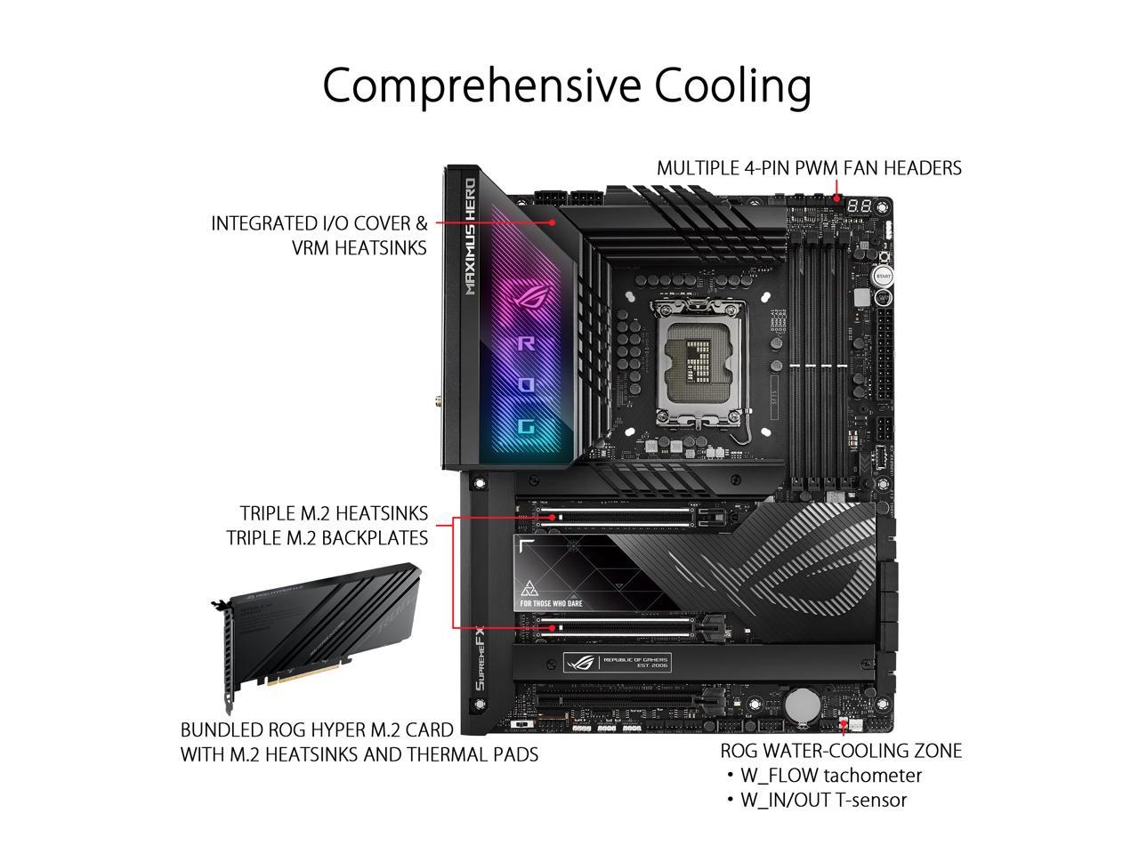 ASUS ROG Maximus Z790 Hero (WiFi 6E) LGA 1700 (Intel 13th&12th Gen) ATX Gaming Motherboard (PCIe 5.0, DDR5, 20+1 Power Stages, 2.5Gb LAN, Bluetooth V5.2, 5x M.2/NVMe SSD, 2x Thunderbolt 4, Bundle with PCIe 5.0 Hyper M.2 Card)