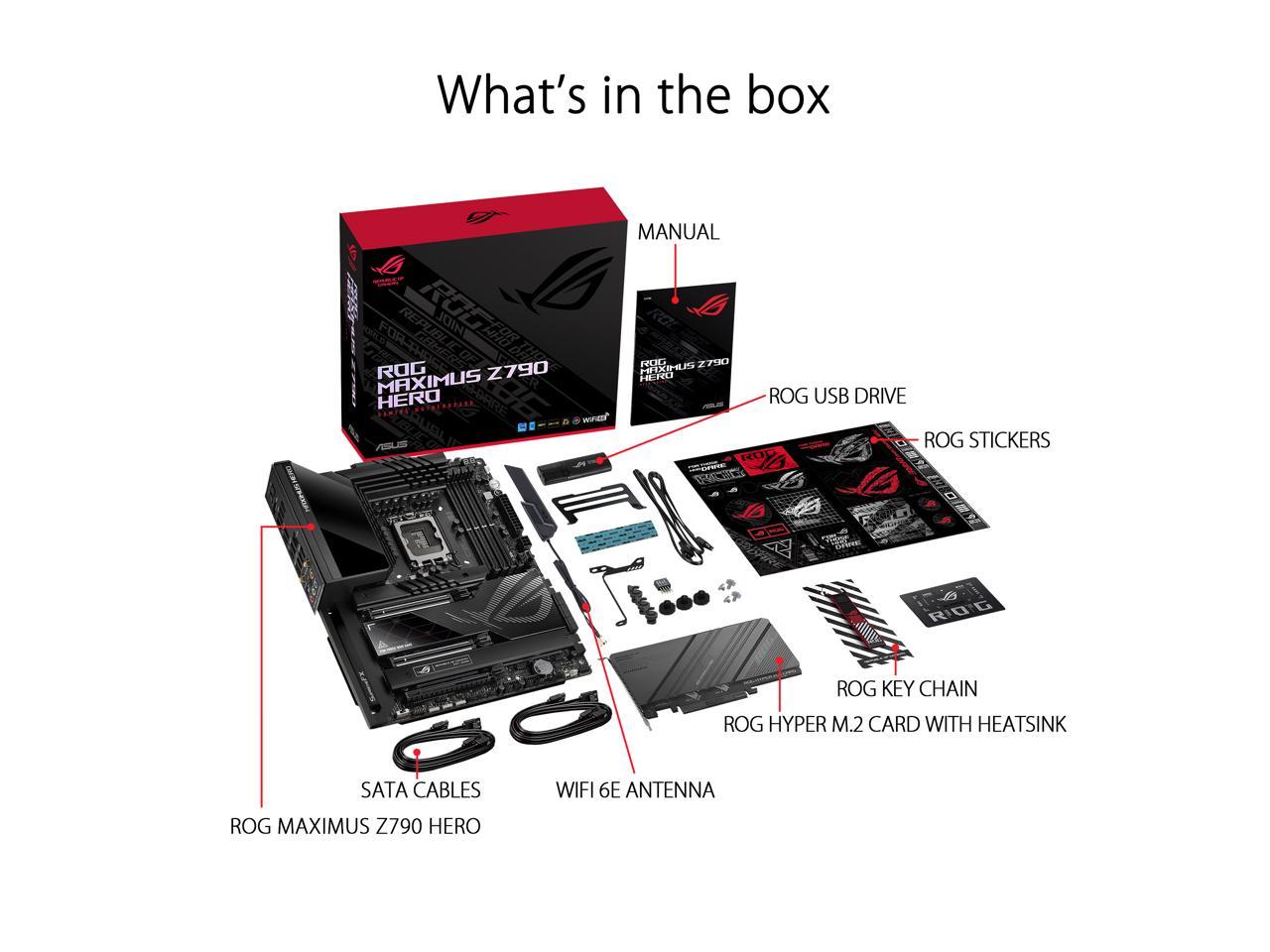 ASUS ROG Maximus Z790 Hero (WiFi 6E) LGA 1700 (Intel 13th&12th Gen) ATX Gaming Motherboard (PCIe 5.0, DDR5, 20+1 Power Stages, 2.5Gb LAN, Bluetooth V5.2, 5x M.2/NVMe SSD, 2x Thunderbolt 4, Bundle with PCIe 5.0 Hyper M.2 Card)