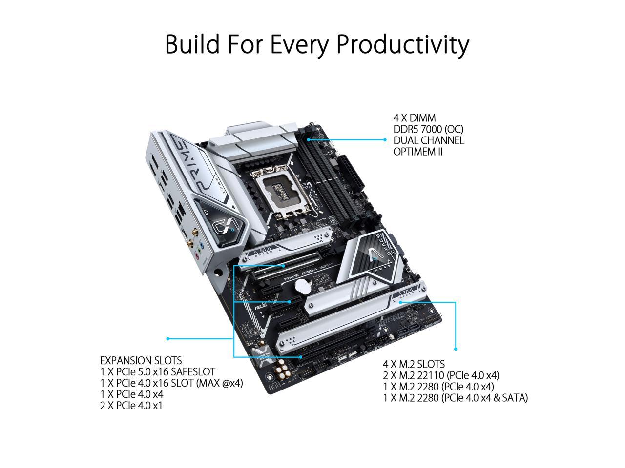 ASUS Prime Z790-A WiFi 6E LGA 1700 (Intel 13th&12th Gen) ATX Motherboard (16+1 DrMOS, PCIe 5.0, DDR5, 4x M.2 slots, Intel 2.5 Gb LAN, USB 3.2 Gen 2 Front Panel Type-C, Thunderbolt 4 (USB4), DP, Aura Sync RGB Lighting)