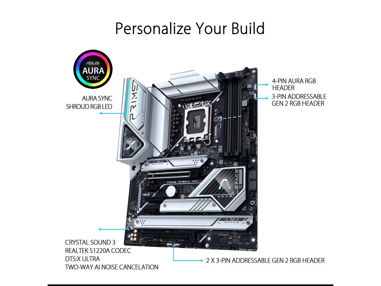 ASUS Prime Z790-A WiFi 6E LGA 1700 (Intel 13th&12th Gen) ATX Motherboard (16+1 DrMOS, PCIe 5.0, DDR5, 4x M.2 slots, Intel 2.5 Gb LAN, USB 3.2 Gen 2 Front Panel Type-C, Thunderbolt 4 (USB4), DP, Aura Sync RGB Lighting)
