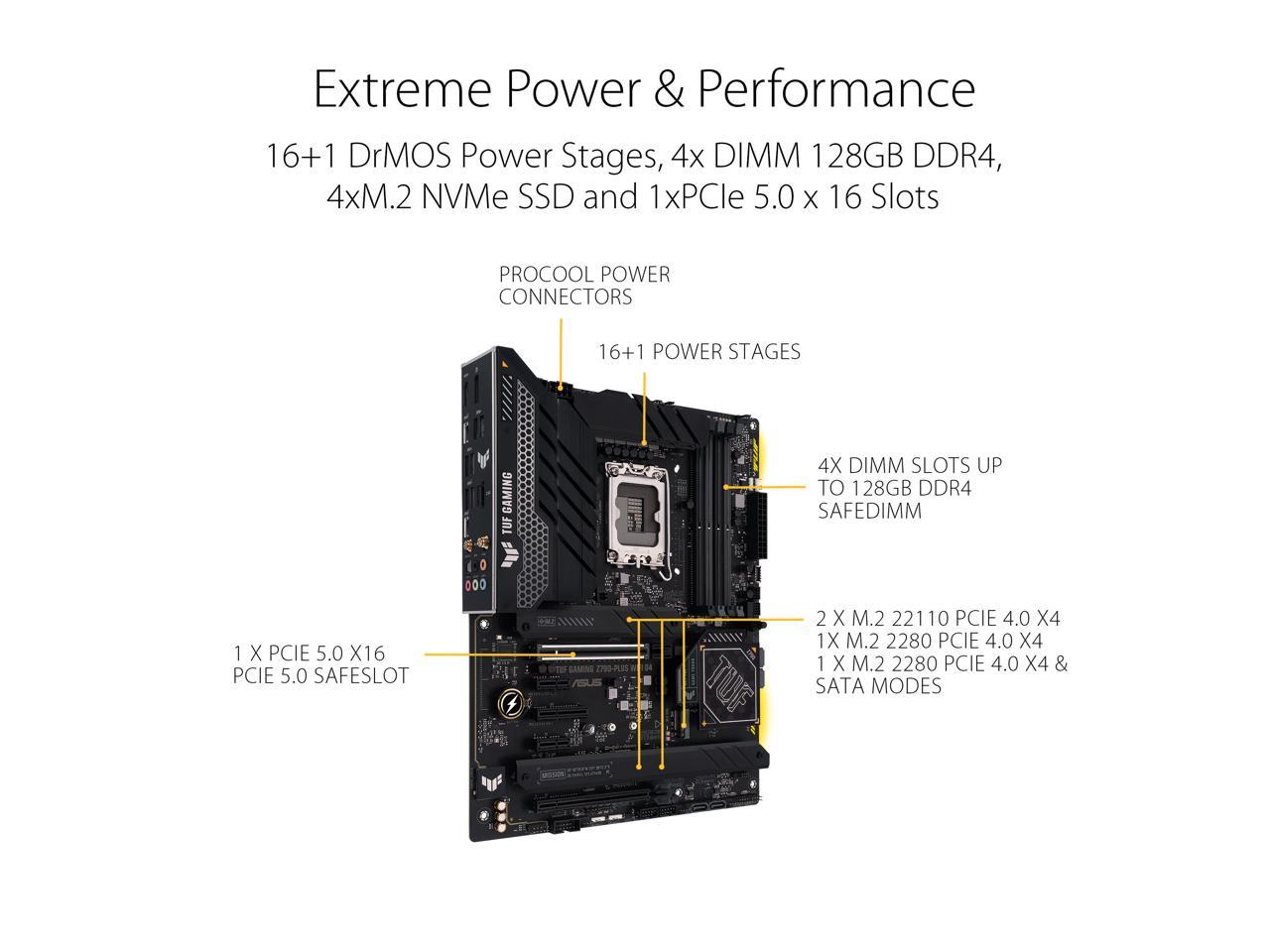 ASUS TUF Gaming Z790-Plus WiFi D4 LGA 1700 (Intel 12th&13th Gen) ATX Gaming Motherboard (PCIe 5.0, DDR4, 4xM.2 Slots, 16+1 DrMOS, WiFi 6, Intel 2.5Gb LAN, Front USB 3.2 Gen 2 Type-C, Thunderbolt 4 (USB4), Aura RGB Lighting)