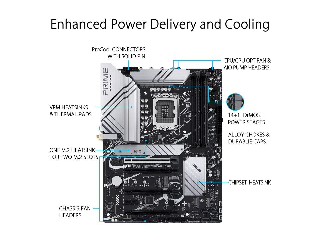 ASUS Prime Z790-P WiFi LGA 1700 (Intel 13th&12th Gen) ATX Motherboard (PCIe 5.0, DDR5, 14+1 Power Stages, 3x M.2, WiFi 6, Bluetooth v5.2, 2.5Gb LAN, Front Panel USB 3.2 Gen 2 Type-C, Thunderbolt 4 (USB4) Support, Arua Sync)