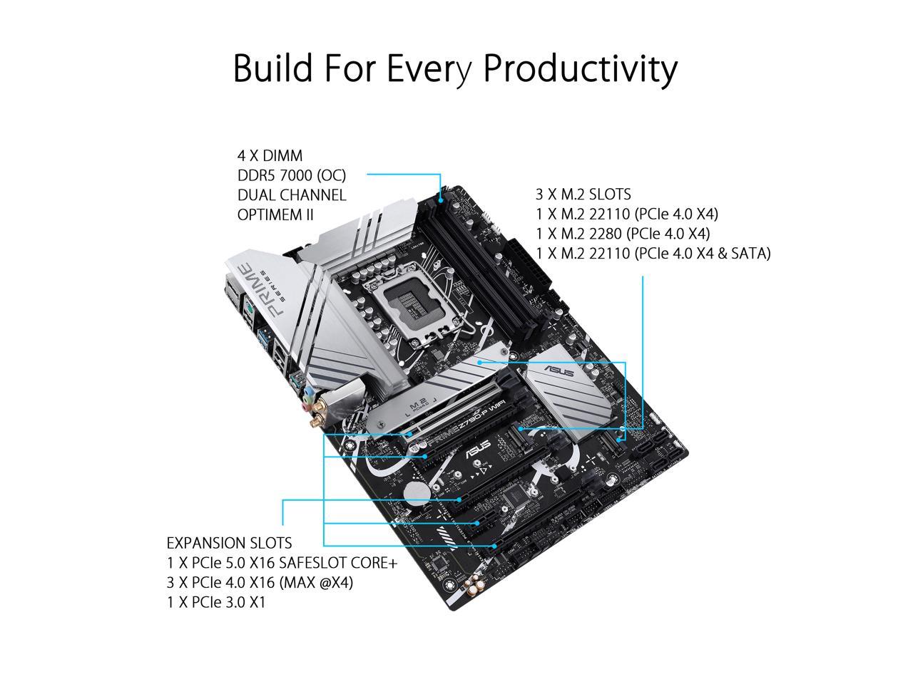 ASUS Prime Z790-P WiFi LGA 1700 (Intel 13th&12th Gen) ATX Motherboard (PCIe 5.0, DDR5, 14+1 Power Stages, 3x M.2, WiFi 6, Bluetooth v5.2, 2.5Gb LAN, Front Panel USB 3.2 Gen 2 Type-C, Thunderbolt 4 (USB4) Support, Arua Sync)