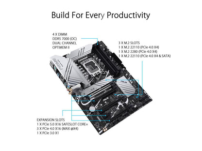 ASUS Prime Z790-P WiFi LGA 1700 (Intel 13th&12th Gen) ATX Motherboard (PCIe 5.0, DDR5, 14+1 Power Stages, 3x M.2, WiFi 6, Bluetooth v5.2, 2.5Gb LAN, Front Panel USB 3.2 Gen 2 Type-C, Thunderbolt 4 (USB4) Support, Arua Sync)