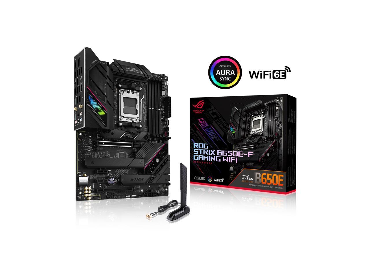 ASUS ROG STRIX B650E-F GAMING WiFi Socket AM5 (LGA 1718) Ryzen 7000 gaming motherboard(12 + 2 power stages, DDR5, three M.2 slots, PCIe 5.0, WiFi 6E, 2.5G LAN, USB 3.2 Gen 2x2 Type-C® port, Aura Sync RGBc)