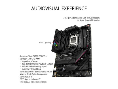 ASUS ROG STRIX B650E-F GAMING WiFi Socket AM5 (LGA 1718) Ryzen 7000 gaming motherboard(12 + 2 power stages, DDR5, three M.2 slots, PCIe 5.0, WiFi 6E, 2.5G LAN, USB 3.2 Gen 2x2 Type-C® port, Aura Sync RGBc)