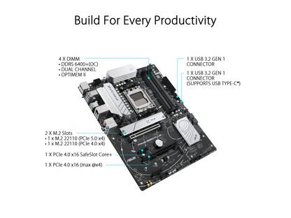 ASUS Prime B650-PLUS AMD B650(Ryzen 7000) ATX motherboard(DDR5, PCIe 5.0 M.2 support, 2.5Gb Ethernet, DisplayPort, HDMI, USB 3.2 Gen 2 Type-C, front USB 3.2 Gen 1 Type-C, BIOS FlashBack, USB4 support and Arua Sync)