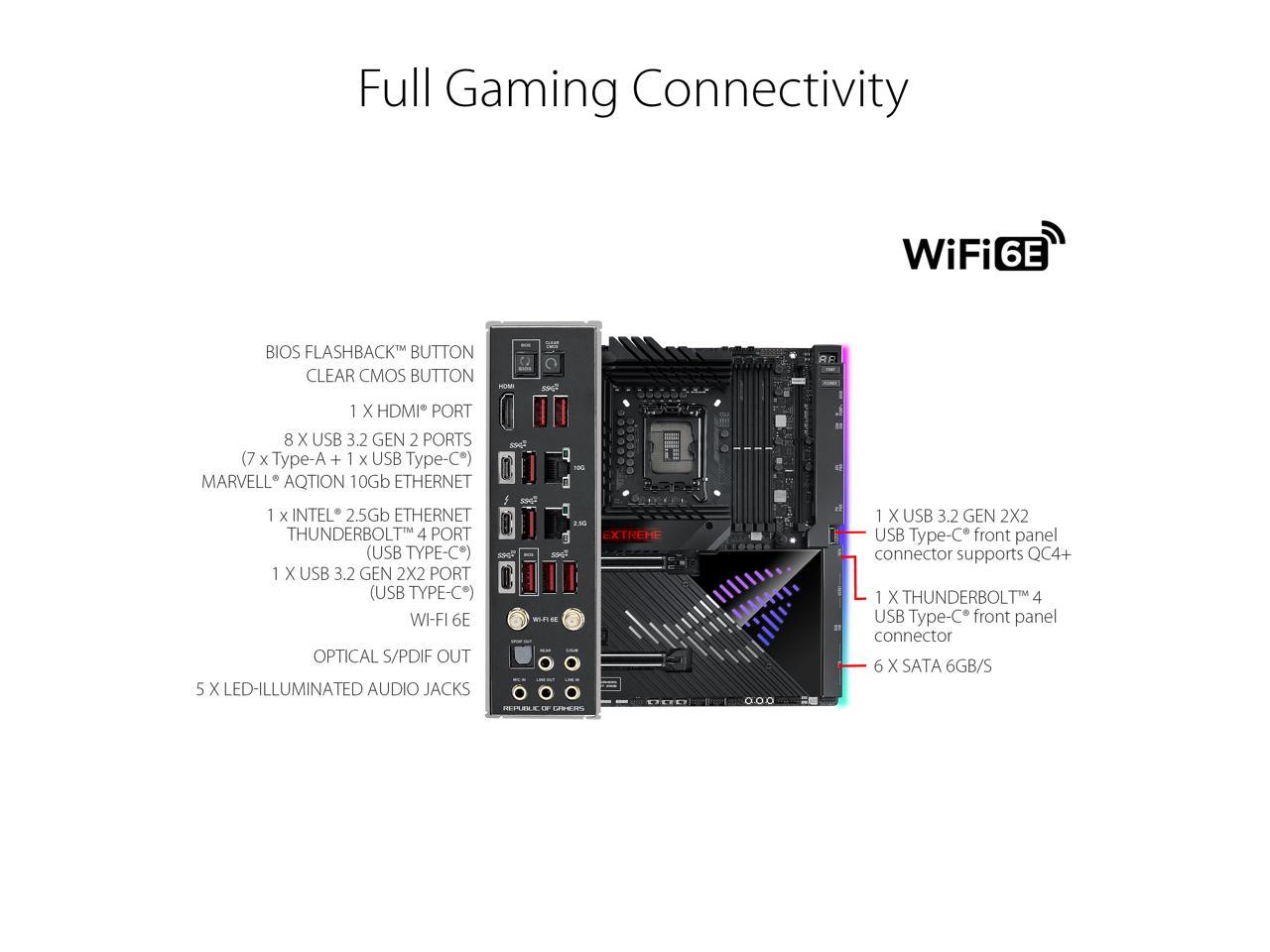 ASUS ROG Maximus Z790 Extreme (WiFi 6E) LGA 1700(Intel®12th&13th Gen) EATX gaming motherboard (PCIe 5.0, DDR5,24+1 105A power stages,5x M.2,1xPCIe 5.0 M.2,10Gb&2.5Gb LAN,2xThunderbolt 4 onboard, AniMe Matrix LED,USB 3.2 Gen 2x2 front-panel)