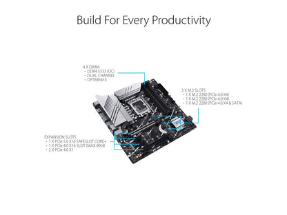 ASUS Prime Z790M-Plus D4 LGA 1700(Intel® 12th&13th Gen) microATX motherboard (PCIe® 5.0, 3xM.2 slots, 10+1 DrMOS, DDR4,1 Gb LAN, DP, USB 3.2 Gen 2x2 Type-C®, front USB 3.2 Gen 1 Type-C®, Thunderbolt™ (USB4®) support)