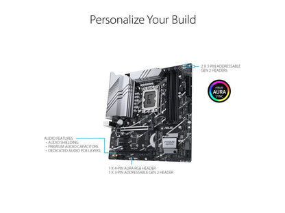 ASUS Prime Z790M-Plus D4 LGA 1700(Intel® 12th&13th Gen) microATX motherboard (PCIe® 5.0, 3xM.2 slots, 10+1 DrMOS, DDR4,1 Gb LAN, DP, USB 3.2 Gen 2x2 Type-C®, front USB 3.2 Gen 1 Type-C®, Thunderbolt™ (USB4®) support)